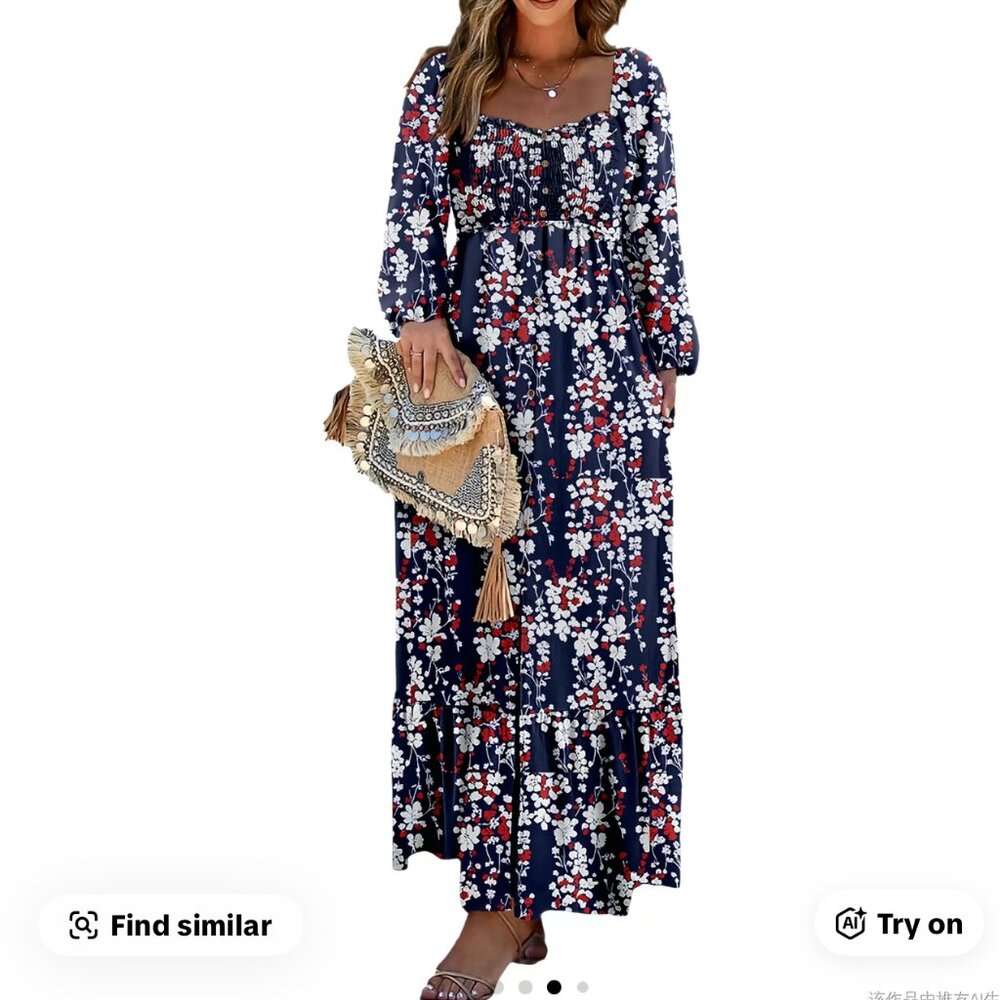 Dokotoo Navy Floral Smocked Maxi Dress, XL, NWT